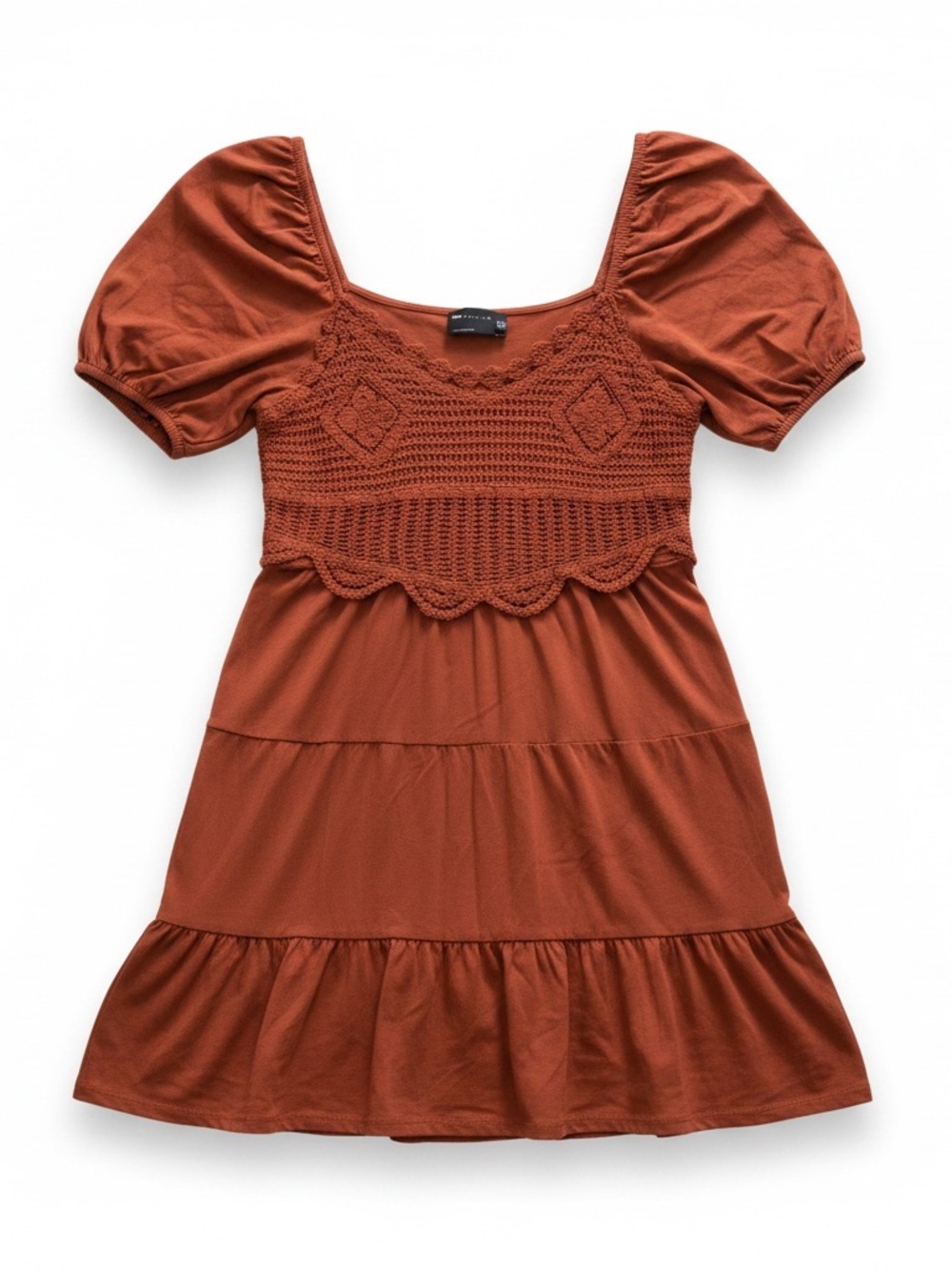 ASOS Design Rust Crochet Bodice Tiered Babydoll Dress Size 14 US